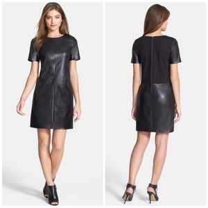 Halogen Black 100% Genuine Leather Ponte Knit Shift Dress Zipper Women’s Small